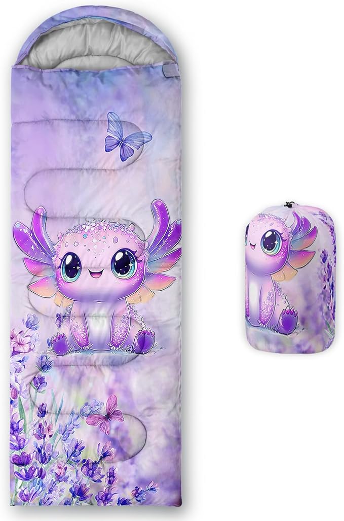 AILONEN Kawaii Panda Sleeping Bags,Lightweight & Waterproof,3 Season Warm & Cool Weather,Dreamy Purple Flower Animal Themed Sleeping Bags for Boys,Girls,Kids,Adults Travelling,Outdoors