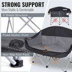WILDROOTS Outdoor Folding Double Camping Chair Adults 2 Person,Heavy Duty 600 LBS Loveseat with 2 Cup Holder,Portable Carry Bag Included for Camping,Lawn,Backyard,Movie