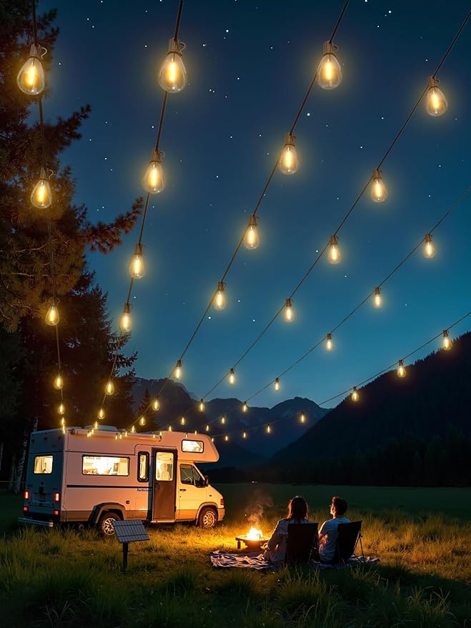 luckystyle 200FT Solar String Lights Outdoor Waterproof with 72+4 LED Bulbs Long Last for 20+Hrs, Commercial Grade Shatterproof Patio Solar Powered Lights for Camping，Backyard, Garden, Porch Decor