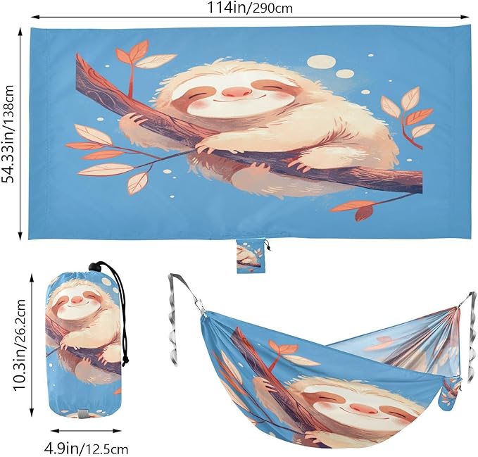 Aesthetic Sloth Blue Hammocks for Camping with Hanging Rope Fabric Hammock for Camping & Hiking Essential