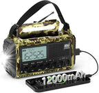 Emergency Weather Radio,12000mAh/44400mWh Solar Hand Crank AUTO NOAA Alert/AM/FM/SW Shortwave Radio with Type-C Charger, Battery Operated Radio,Reading Lamp, SOS & Flashlight for Emergencies
