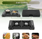 Double Burner Butane Stove, Butane Camping Stove Kit with Carrying Case, Portable Auto Ignition Camping Burner for RV, Apartments, Outdoor