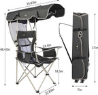 Camping Chair with Full Sun Protection Canopy - Outdoor Folding Chair with Adjustable Shade, Cup Holder, Side Pockets - Heavy Duty Beach Chair with Canopy Shade Support 330 lbs (Gray)