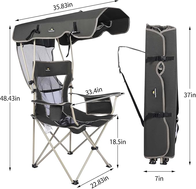 Camping Chair with Canopy - Beach Chair with Shade for Outdoor Use, Adjustable Sunshade, Cup Holder, Side Pockets - Heavy Duty Folding Chair with Canopy Supports 330 lbs (Navy)