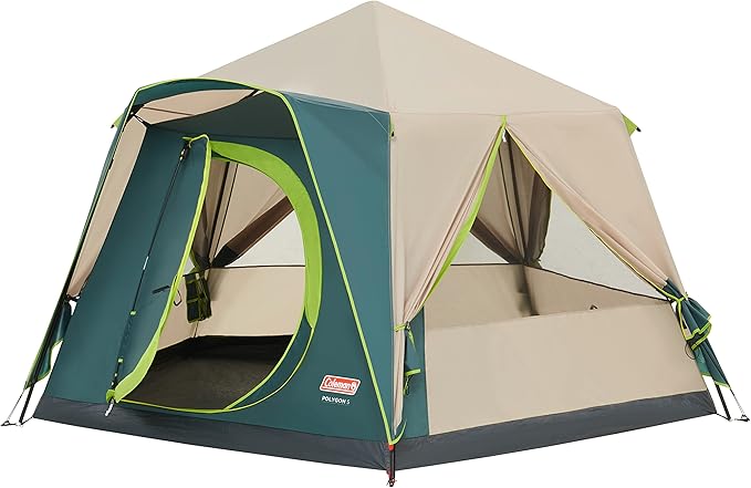 Coleman Polygon 5, Large 5-Person Tent with 360° View, 5 Man Family Tent, Sturdy Steel Pole Construction, Easy to Pitch, 100% Waterproof Camping Tent.