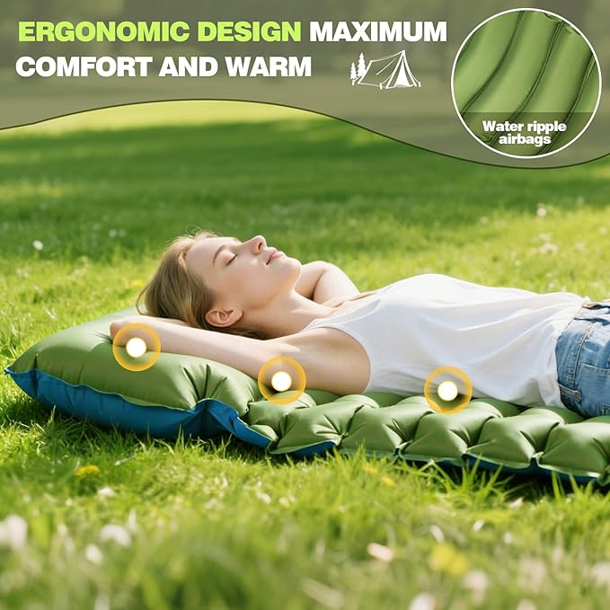 Camping Sleeping Pad, Ultralight Camping Mat with Pillow, Built-in Foot Pump Inflatable Sleeping Pads Compact for Camping Backpacking Hiking Traveling Tent, Single