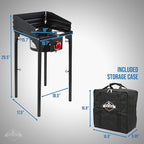 Hike Crew Cast Iron 1-Burner Outdoor Gas Stove | 75,000 BTU Portable Propane-Powered Cooktop w/Blue Flame Control, Removable Legs, Temperature Setting Knobs | Wind Panel, Hose Regulator & Storage Bag