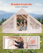 VEVOR Inflatable Tents for Camping, Easy Setup Blow up Tent with Hand Pump, 4 Season Glamping Tent with Stove Jack, Doors & Mesh Windows, Storage Bag Included for Easy Taking