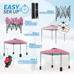 10x10 Pop Up Canopy, Easy Up Canopy Tent, Heavy Duty Tents for Parties, One Person Set Up Event Tent, Pink