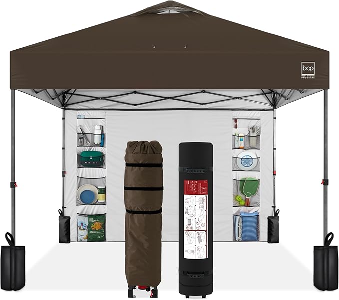Best Choice Products 10x10ft Pop Up Canopy Tent with Sidewall, 1 Person 1 Minute Set Up, Carry Case, 4 Weight Bags - Brown