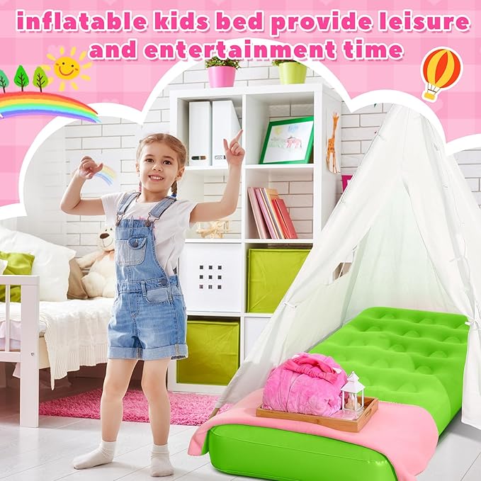 Leyndo 4 Pack Kids Air Mattress - Toddler Inflatable Bed Blow up Air Mattress for Camping Sleepovers Slumber Party Travel, Portable Toddler Bed for Ages 3-10, 61.99x 35.43 x 8.66 (Multicolor)