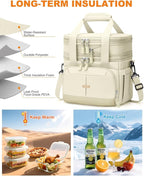 Lunch Box For Men Women Double Deck Insulated Lunch Bag For Men Woman Leakproof Expandable Cooler Bag with Adjustable Shoulder Strap for Work Shool Picnic(Beige,Medium)