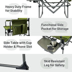 TIMBER RIDGE Aluminum Camping Directors Chair with Side Table Pocket, Portable Folding Chair, Heavy Duty Lawn Chair for Fishing Trip Picnic Concert Outdoor 400lbs, Green 2 Pack