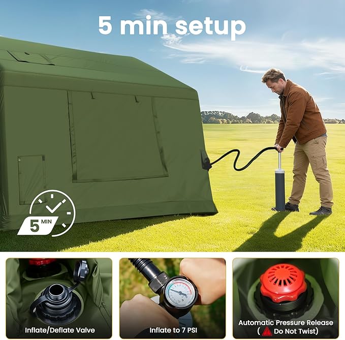 ABORON 2/6/8/10/12 Person Inflatable Camping Tent, Easy Setup Blow Up Tent with Hand Pump, PU3000mm Waterproof & Breathable 4 Season Glamping Tent for Outdoor Camping