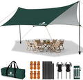 Camping Tarp with Poles & Retainer, 15x12.5FT Waterproof Canopy, 210D Oxford UPF100+ UV Sunshade Shelter, Portable Car Awning for Camping, Picnic, Hammock, Backpacking, Outdoor & Beach (Green)