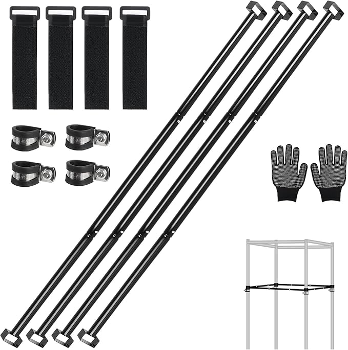 Heavy-Duty Grow Tent Mounting Bars, Durable Side Support Pole with Non-Slip Hook and Loop Straps for Indoor Grow Tents to Prevent Wall Suction (3 * 3’)