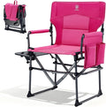 EVER ADVANCED Camping Directors' Chair with Side Table, Portable Folding with Compact Size, Heavy Duty Lawn Chair with Pocket for Camping, Lawn, Sports and Fishing, 400lbs, Pink