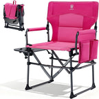 EVER ADVANCED Camping Directors' Chair with Side Table, Portable Folding with Compact Size, Heavy Duty Lawn Chair with Pocket for Camping, Lawn, Sports and Fishing, 400lbs, Pink