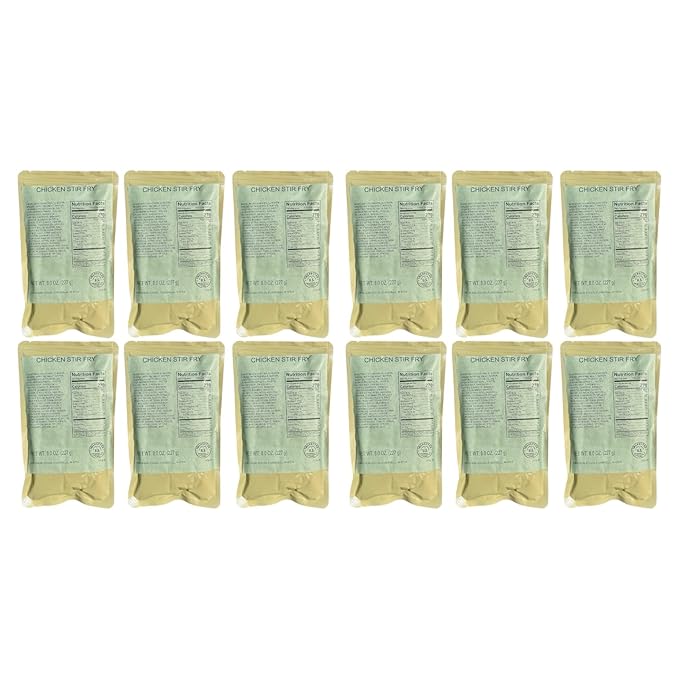MRE (Meal-Ready-to-Eat) | Single Serving Entree | Emergency Meals | Survival Food | Fresh Dates | Long Shelf Life | Made in USA (12-Pack, Chicken Stir Fry)