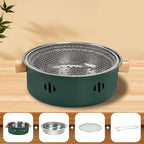 Portable Charcoal Barbecue Grill, 1pc Mini BBQ Grill Multifunctional Charcoal Grill Smokeless Round Tabletop Charcoal Grill for Indoor Outdoor Cooking Home Party Picnic Camping (Green)