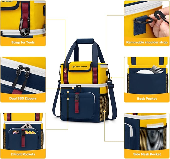 Maelstrom Lunch Box for Women, 20L Insulated Lunch Bag Men, Leakproof Double Deck Cooler Bag, Soft Lunch Cooler with Quick Access Flip-Top Lid for Work, Beach,Travel, Camping