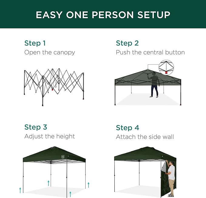 Best Choice Products 10x10ft Pop Up Canopy Tent with Sidewall, 1 Person 1 Minute Set Up, Carry Case, 4 Weight Bags - Dark Green