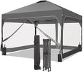 GDY 8x8FT Outdoor Pop Up Canopy Tent with One Push Setup, Easy Setup Gazebo with 4 PVC Transparent Sidewalls for Events, Parties, Camping, Gray