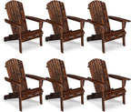 VINGLI Folding Adirondack Chair Set of 6, Wood Adirondack Chairs for Outdoor, Foldable Fire Pit Chairs for Patio, BBQ, Porch, Yard, Pool, Carbonized