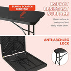 Portable 6Ft Plastic Folding Table, Heavy Duty 6ft Fold-in-Half Table with Carrying Handle, 6' Folding Utility Foldable Table for Picnic Party Camping Kitchen, Indoor/Outdoor (Black)