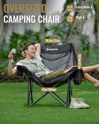KingCamp Oversized XL Camping Chair, Heavy Duty 500lbs Folding Couch for Adults, Padded Large Comfortable Sofa Seat with Cooler Bag Cup Holder for Outdoor Sports Fishing Patio Lawn