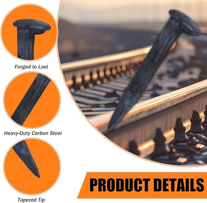 10PCS Railroad Spikes, 4.72 Inches Carbon Steel Railroad Spike, Heavy Duty Rustic Utility Hooks with Rust for Railroad Ties,Tent Stakes, DIY Metal Projects, Industrial Decor