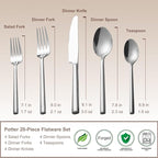 Alata Potter 20-Piece Forged Silverware Set Stainless Steel Flatware Set Cutlery Set,Service for 4,Mirror Finish,Dishwasher Safe