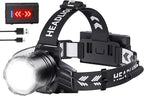 Super Bright Headlamp Rechargeable 99000 Lumens, 7 Modes Head Lamp, Zoomable Head Light for Forehead, 90° Adjustable Headlamps for Adults, Long Runtime & Waterproof Fishing, Camping