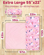 Toddler Nap Mat with Pillow and Minky Blanket, Large 55"x36" Sleeping Bag, Washable, Lightweight, Easy to Roll, Perfect for Preschool, Daycare, Kindergarten, Travel, Boys and Girls-Horse