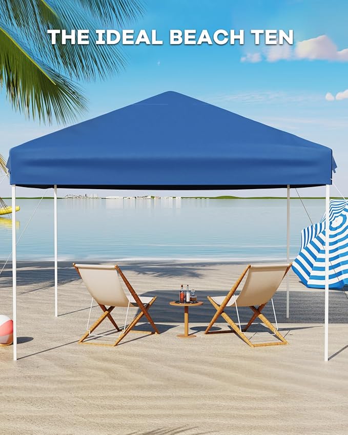 10x10 Pop Up Canopy Tent, Easy Up Canopy with 3 Adjustable Height, Outdoor Sun Shade with 4 Sandbags & Carrying Bag for Camping, Parties,Outdoor Events-Blue