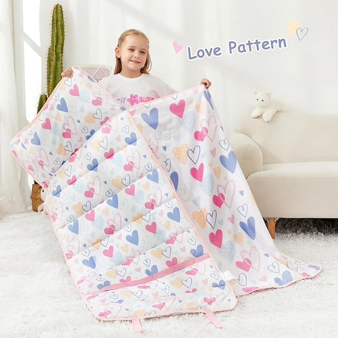 Toddler Nap Mat, Kids Sleeping Bag with Pillow & Minky Blanket, Girls Extra Large Rolled Nap Mats for Preschool Daycare Camping Kindergarten