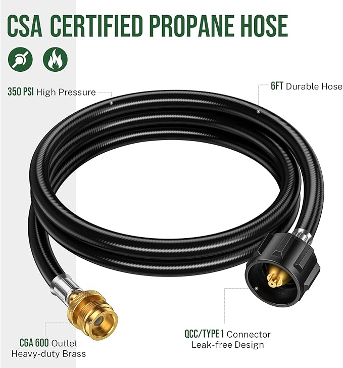 6 Feet Propane Hose Adapter 1lb to 20lb，Propane Adapter 20lb to 1lb Converter, Propane Tank Adapter Hose 20 lb To 1 lb for Weber Q Grill/Coleman Stove/Blackstone Griddle/Buddy Heater