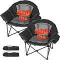 Romswi Oversized XL Padded Camping Chair for Adults, 500lbs Support Heavy-Duty Padded Folding Chair with Side Pocket Cup Holder, Wide&Thick, for Outdoor,Black