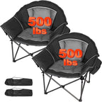 Romswi Oversized XL Padded Camping Chair for Adults, 500lbs Support Heavy-Duty Padded Folding Chair with Side Pocket Cup Holder, Wide&Thick, for Outdoor,Black