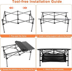 Folding Camping Table, Portable Aluminum Roll-up Lightweight Picnic Table with Large Storage Basket and Carrying Bag for Camping, Picnic, BBQ, Beach, Party, Backyard