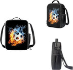 3 Pcs Water and Fire Football Printing Bag Sets Matching Portable Lunch Bag and Large Capacity Pencil Case for Kids Activities Outdoor Festival Gift