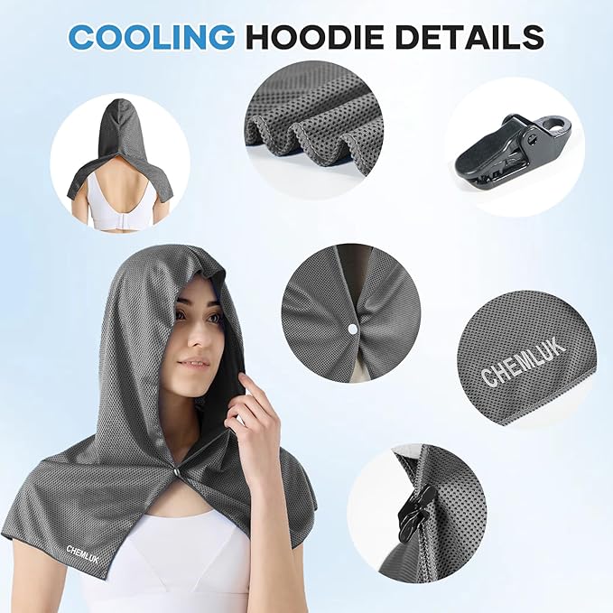Cooling Hoodie Towel: Cooling Towels for Neck and Face Sun Protection Instant Cool for Hot Weather Hiking Camping Running Golf Gardening Fishing Music Festivals Theme Parks Beach - 3 Packs