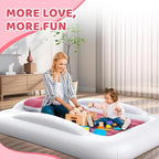 Inflatable Toddler Travel Bed - 60 Inches Portable Toddler Bed for Travel with Safety Sides - Cozy Kids Air Mattress Set with High-Speed Pump & Carry Case - Lightweight & Easy to Inflate(Pink)