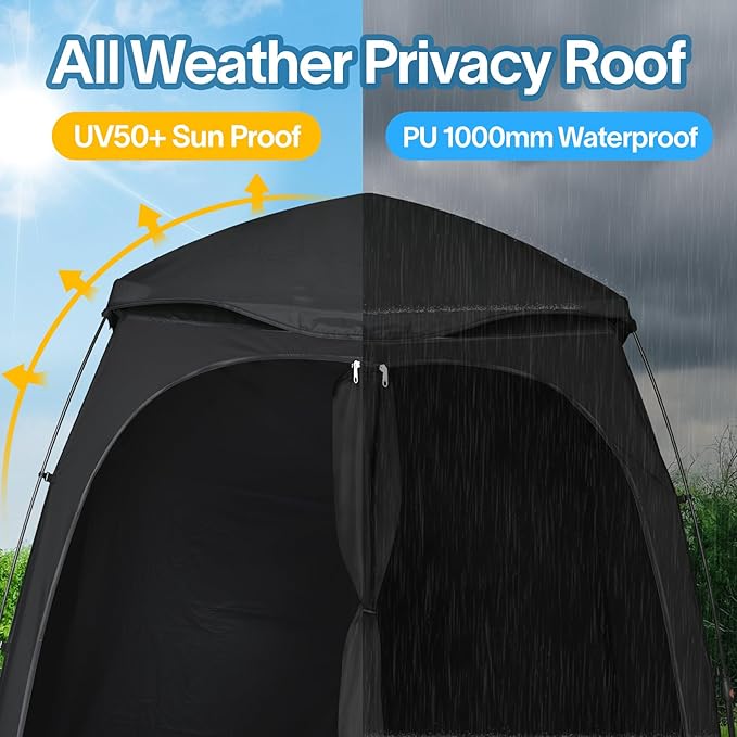 EighteenTek® Shower Tent Camping, 2-Room Portable Changing Room, Outdoor Shower Enclosure, Pop Up Privacy Tent Shelter with Floor & Doors, Waterproof & Lightweight, Camping Toilet Bathroom