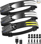 Headlamp Flashlight,3 Pack Super Bright 2000 Lumen Head Lamp,230°Wide Beam 1500mAh Lampe Frontale,5 Modes IPX5 Waterproof 0.14lb Lightweight Headlights for Camping Essentials Hiking