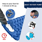 Ergonomic Inflating Sleeping Pad with Built in Pump, Nylon Material, and Storage Bag for Office, Camping, and Outdoor Use (Navy Blue)