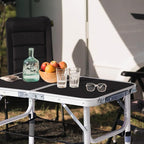 VINGLI Small Folding Table Portable 2FT Aluminum Foldable Camping Table for Picnic Card Table with 3 Adjustable Height & Carry Handle for Outdoor Indoor Hiking Camp BBQ Beach-Black
