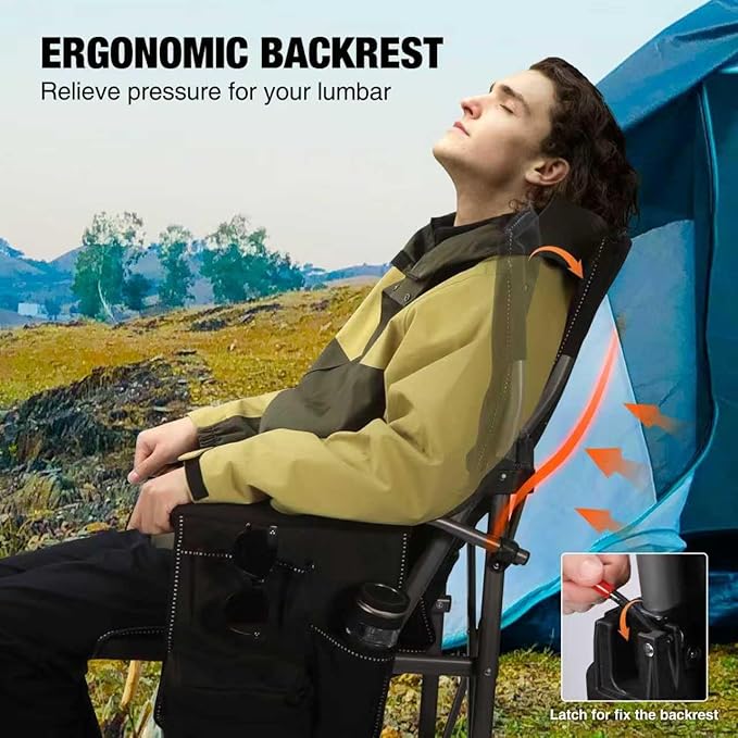 REDCAMP Oversized Tall Camping Chair for Adults with Adjustable Backrest 2 Pack, Portable High Folding Directors Chair, Foldable Bar Height Stool with Makeup Pocket for Lawn Sport Face Painting, Black