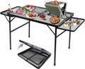 BRIAN & DANY 3x2 FT Camping Table with 2 Wing Panels, Folding Grill Table, Metal Portable Picnic Table, Lightweight Height Adjustable Foldable Table for Outdoor, Black
