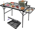 BRIAN & DANY 3x2 FT Camping Table with 2 Wing Panels, Folding Grill Table, Metal Portable Picnic Table, Lightweight Height Adjustable Foldable Table for Outdoor, Black
